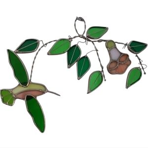 Vintage Stained Glass Hummingbird & Morning Glory Sun Catcher